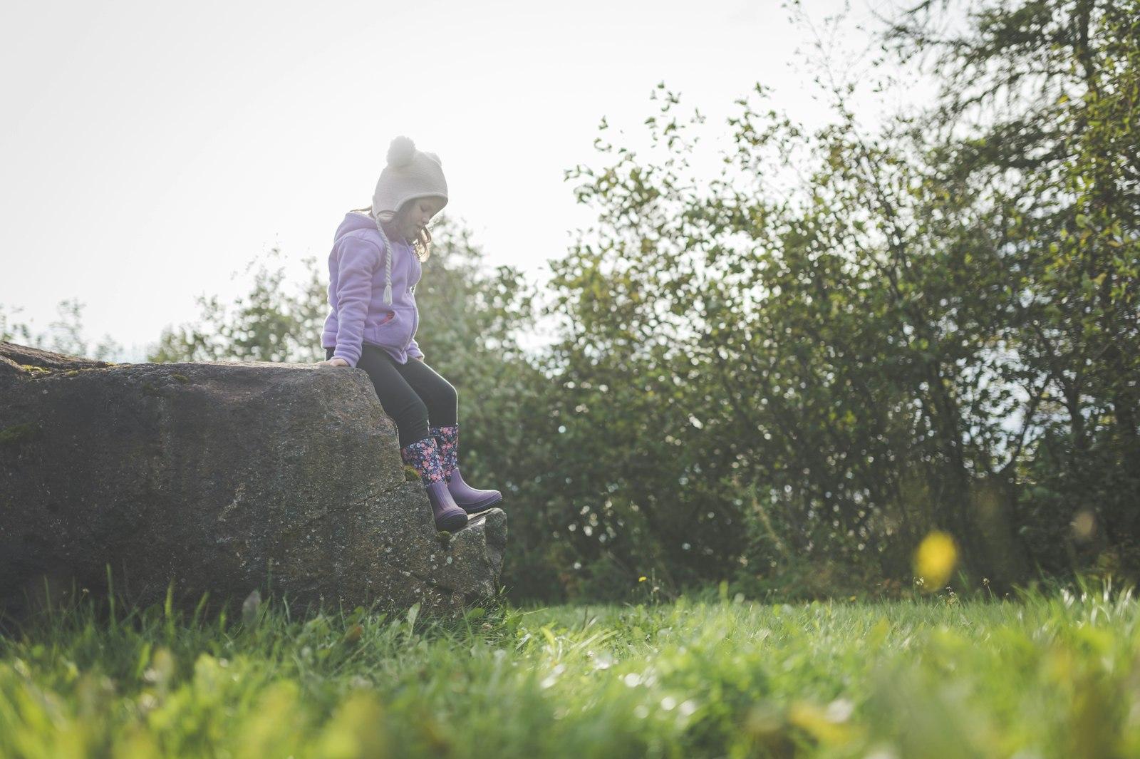 A Little Girl Sitting On A Rock In The Grass jigsaw puzzle preview