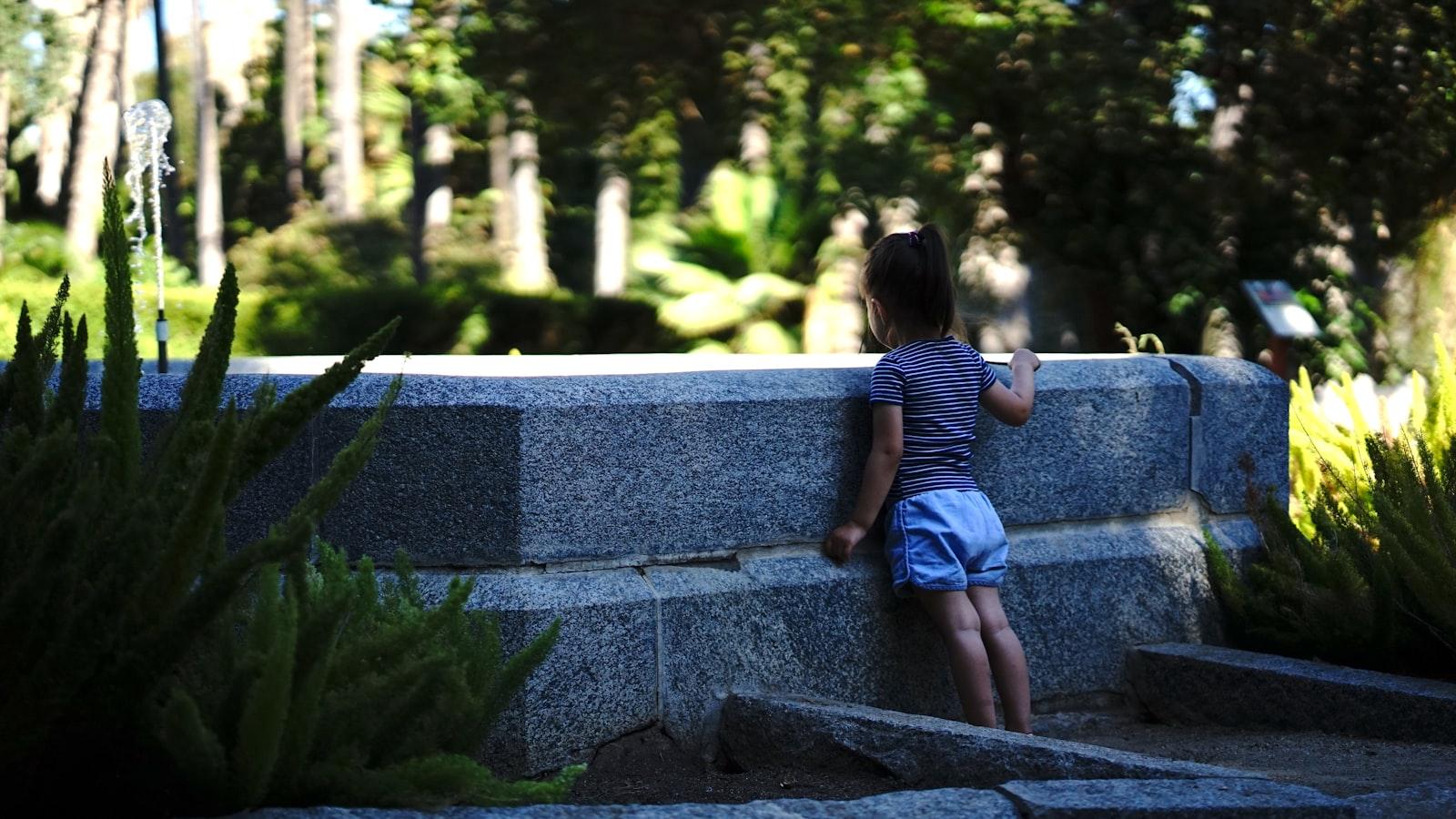 A Little Girl Standing Next To A Stone Wall jigsaw puzzle preview