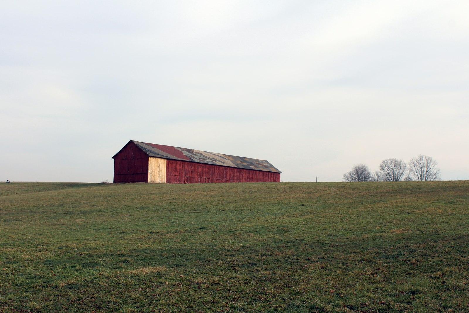 A Red Barn In The Middle Of A Grassy Field jigsaw puzzle preview