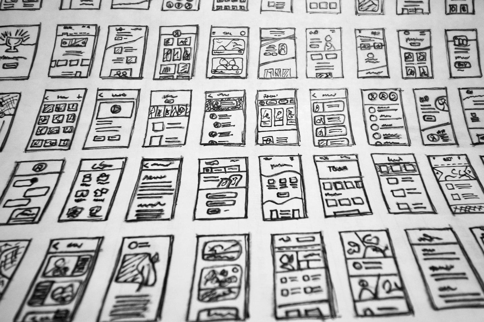 A Whole Slew Of Hand-Drawn Website Layouts In Blac jigsaw puzzle preview