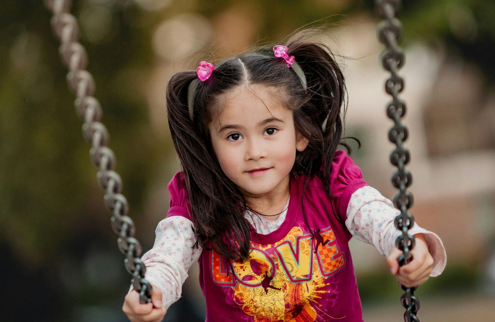 A Young Girl With Pigtails On A Swing jigsaw puzzle preview
