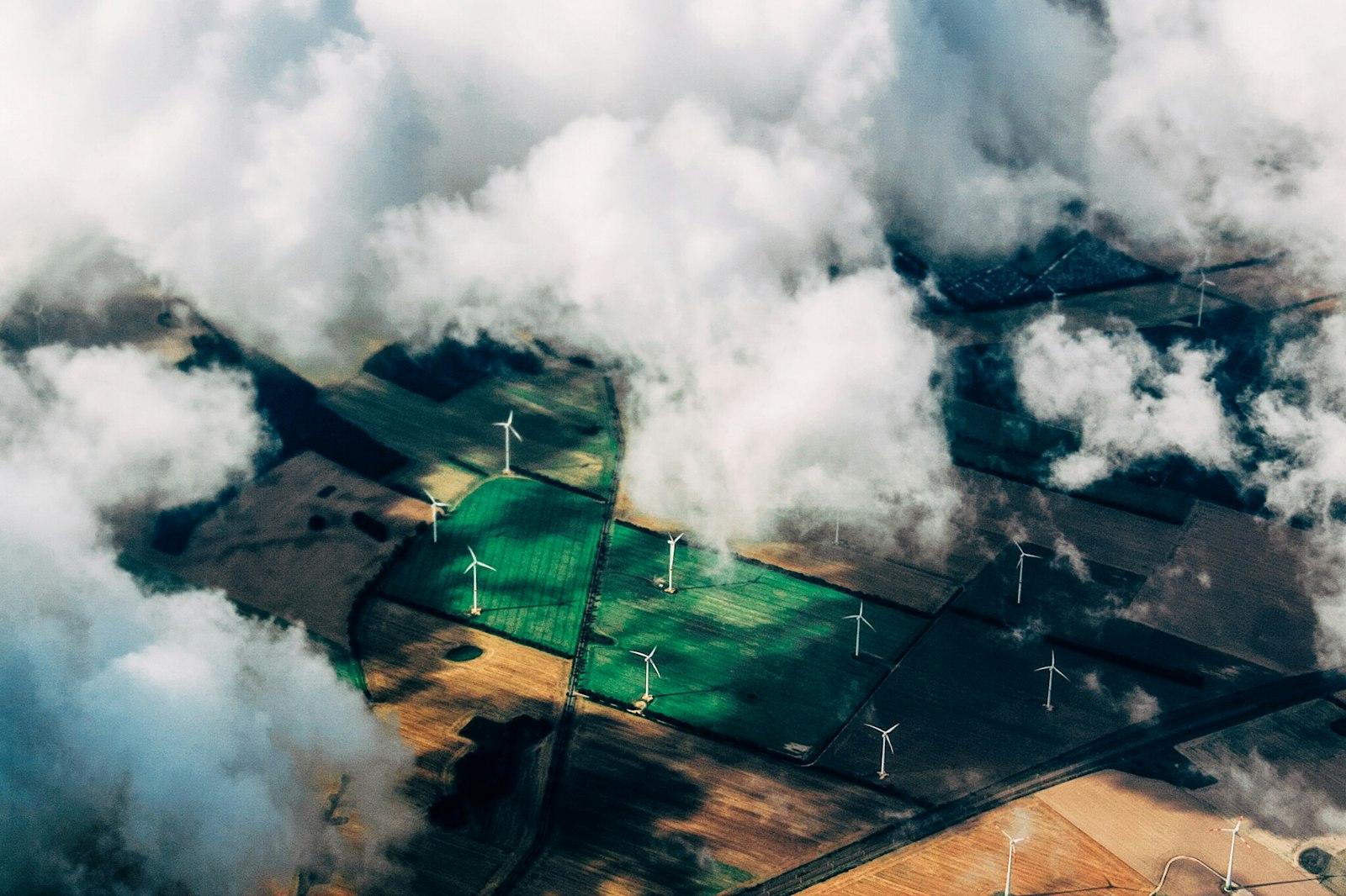 Aerial Photo Of Wind Turbines Near Field jigsaw puzzle preview