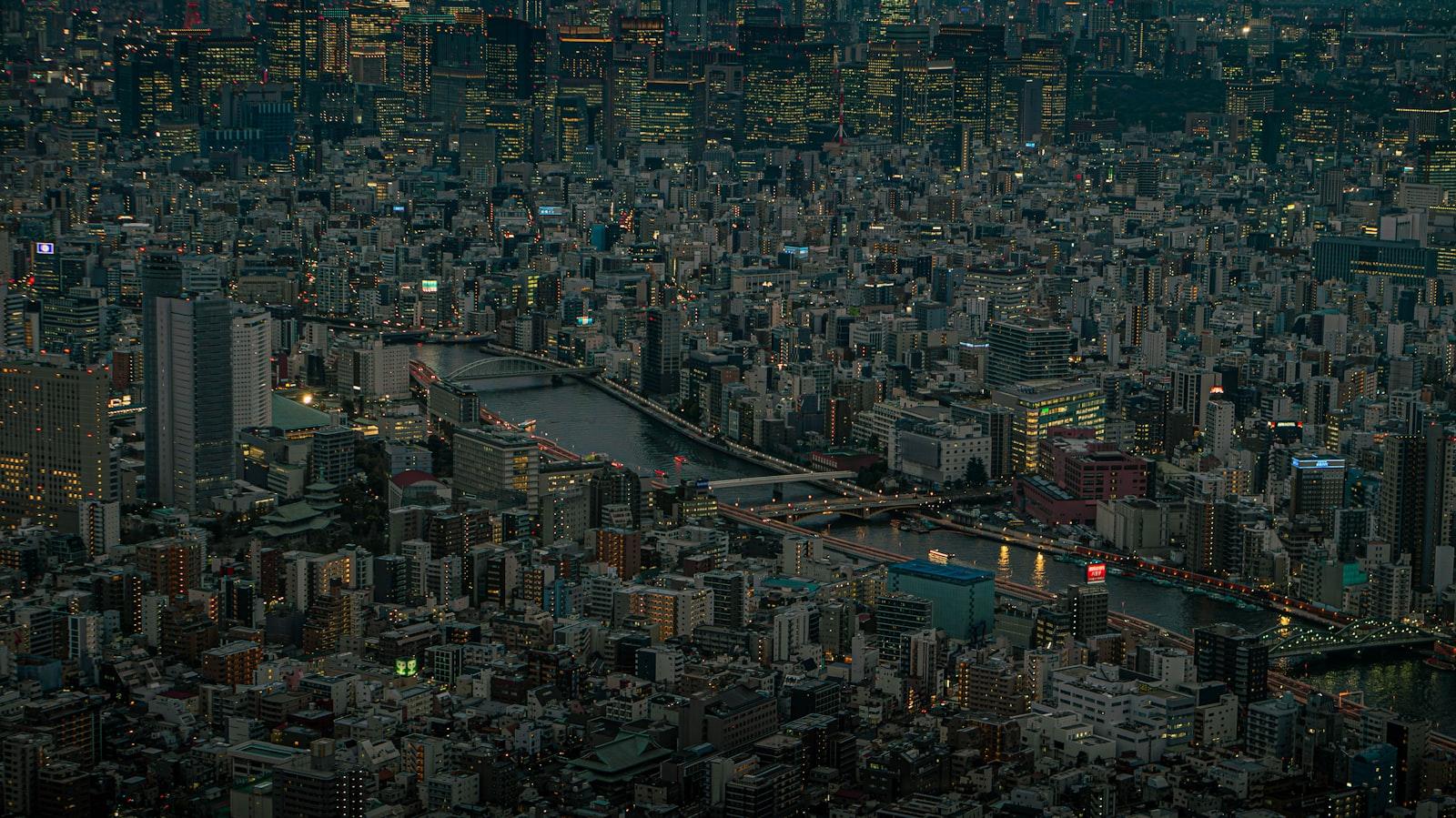 An Aerial View Of A City At Night jigsaw puzzle preview
