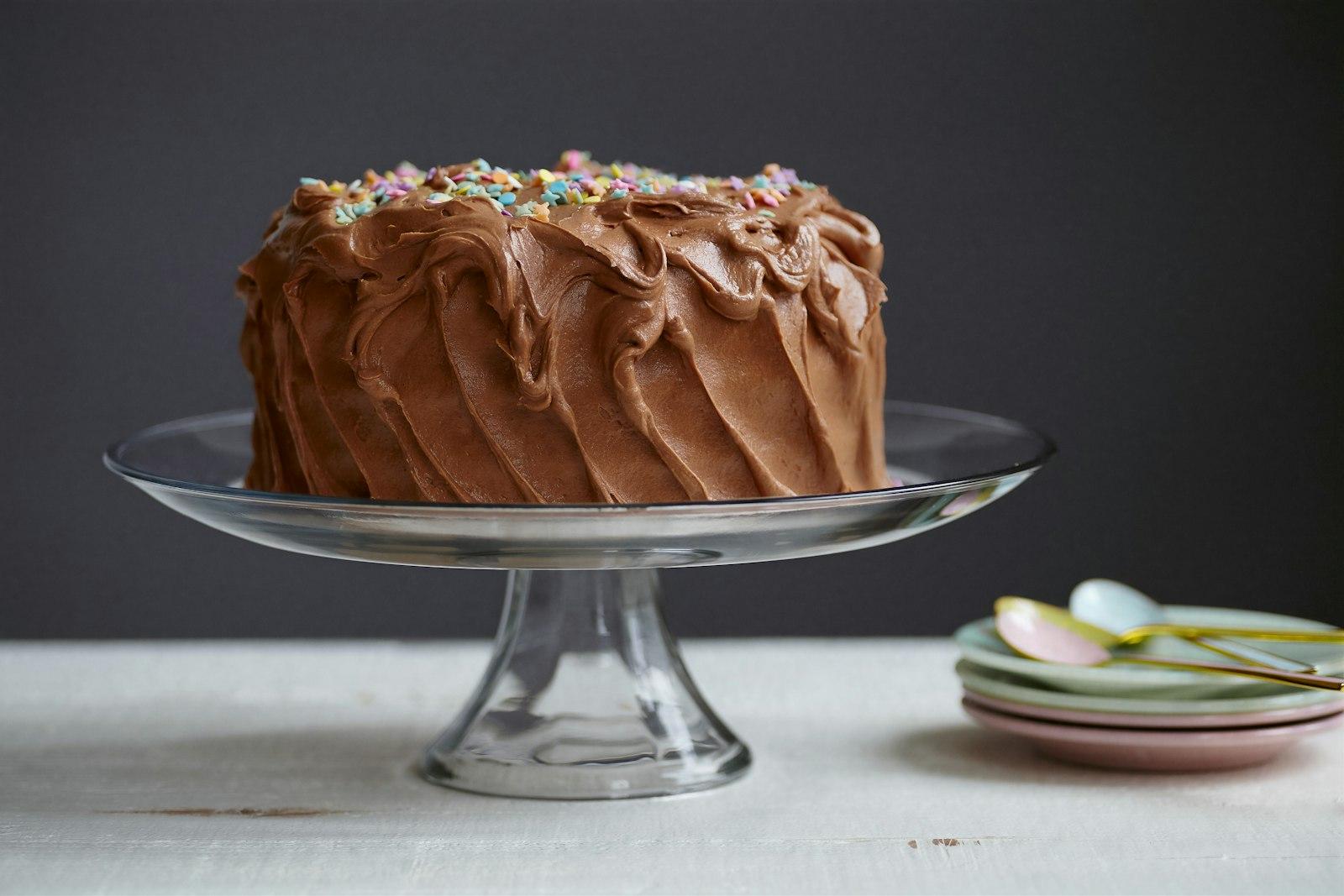 Brown Cake On Clear Glass Cake Stand jigsaw puzzle preview