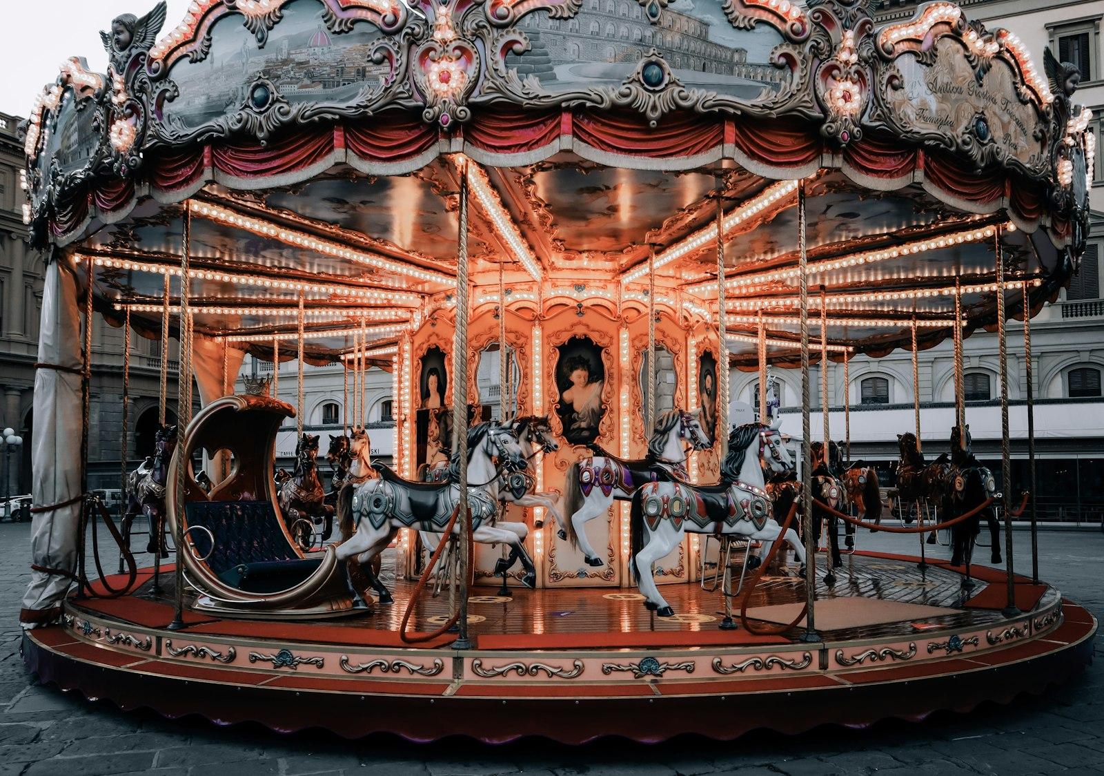 Brown Horse Carousel With People Riding jigsaw puzzle preview