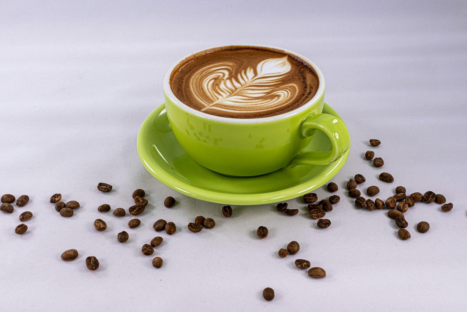 Cafe Latte Drawing Wing-Leaf With Green Cup. Pilt jigsaw puzzle preview