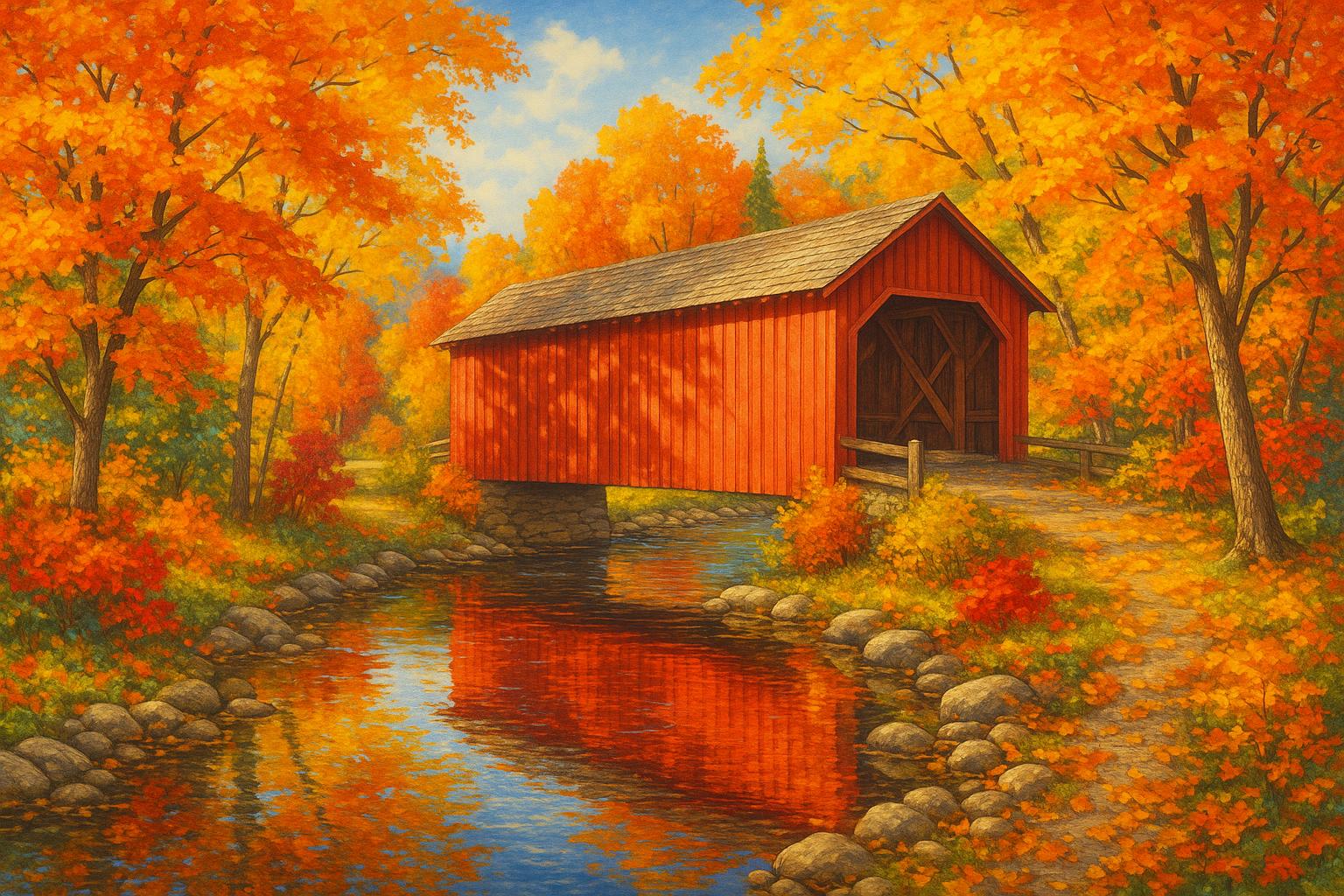 Covered Bridge in Fall jigsaw puzzle preview