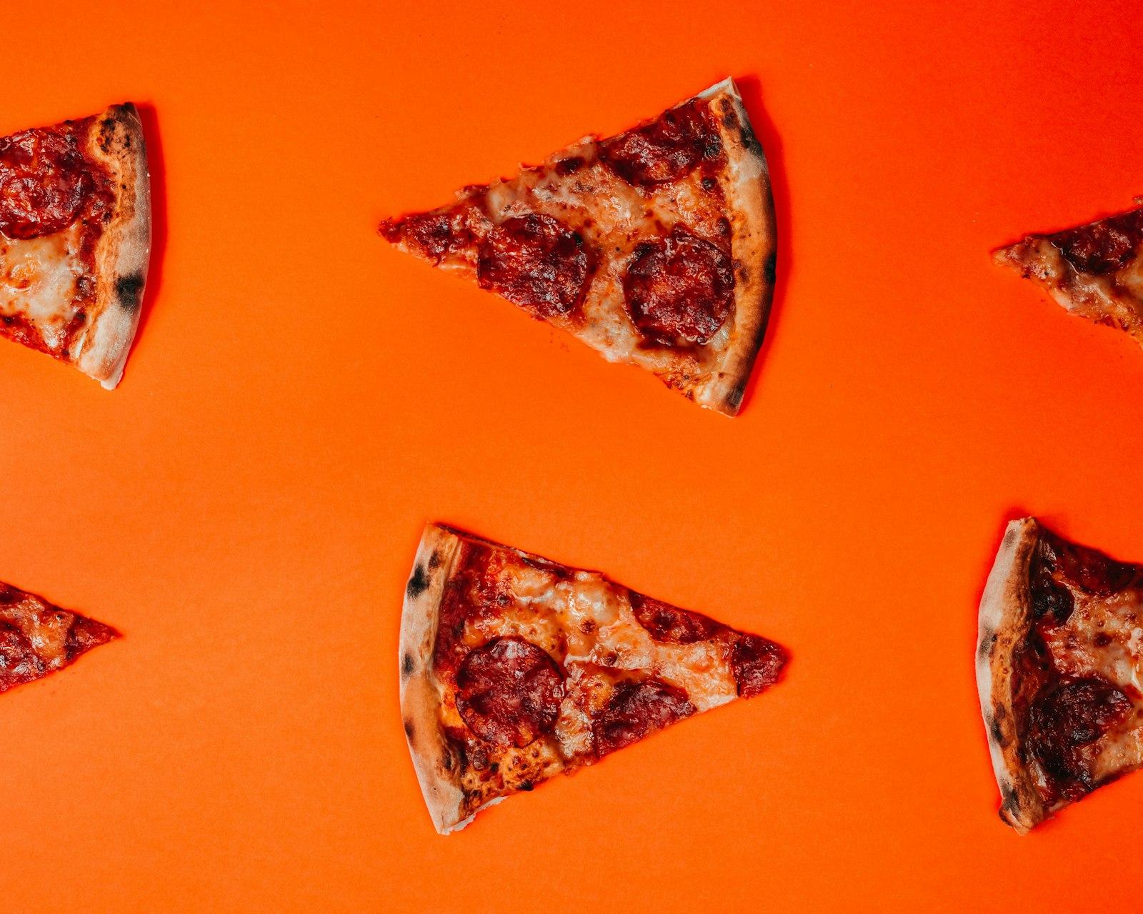 Flat Lay Food Photography Of Pizza On Orange jigsaw puzzle preview