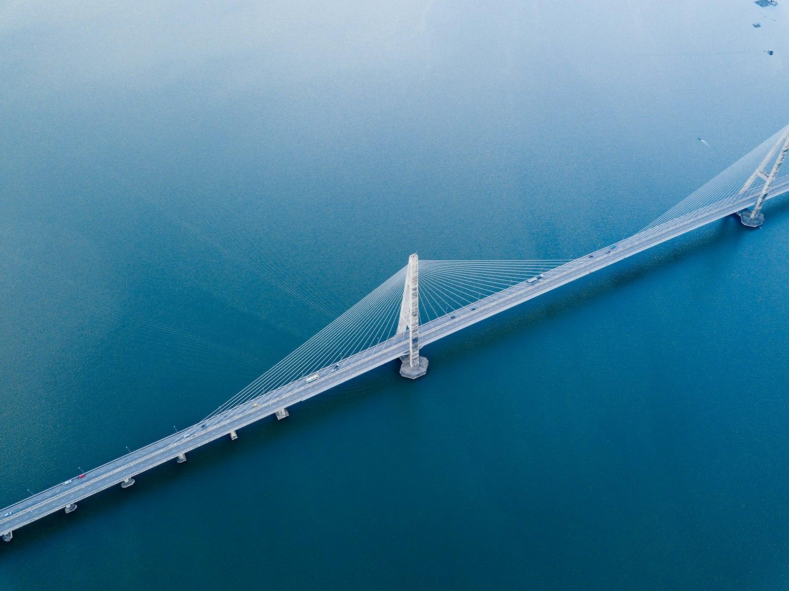 Gray Concrete Bridge On Body Of Water In Aerial Ph jigsaw puzzle preview
