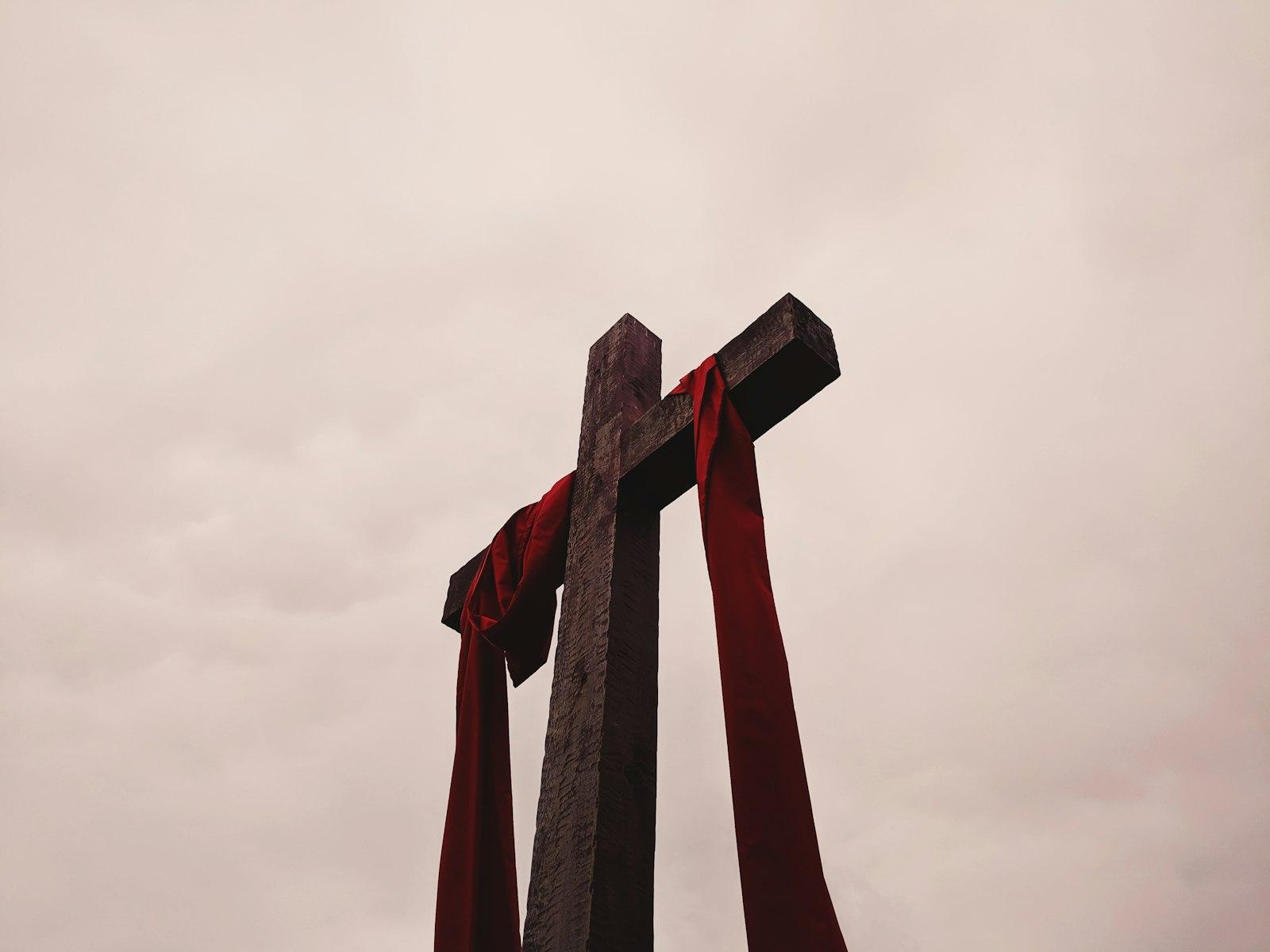 Low Angle View Of Cross With Red Garment jigsaw puzzle preview