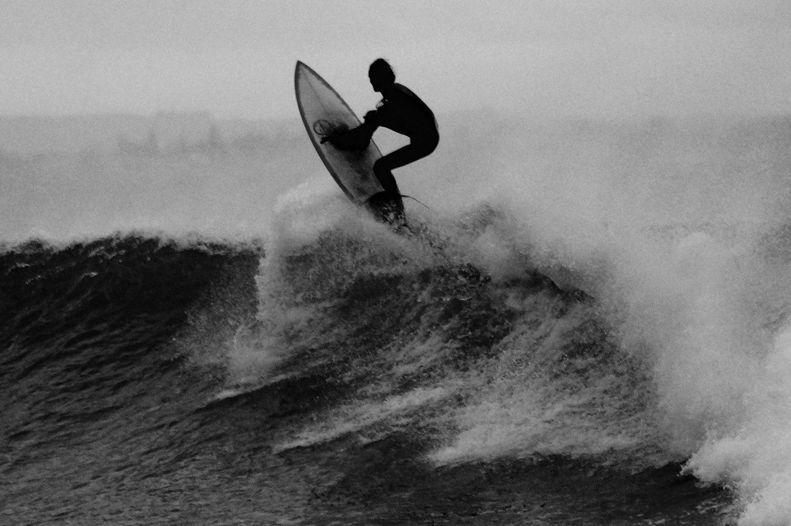 Monochrome Surfer On Wave jigsaw puzzle preview