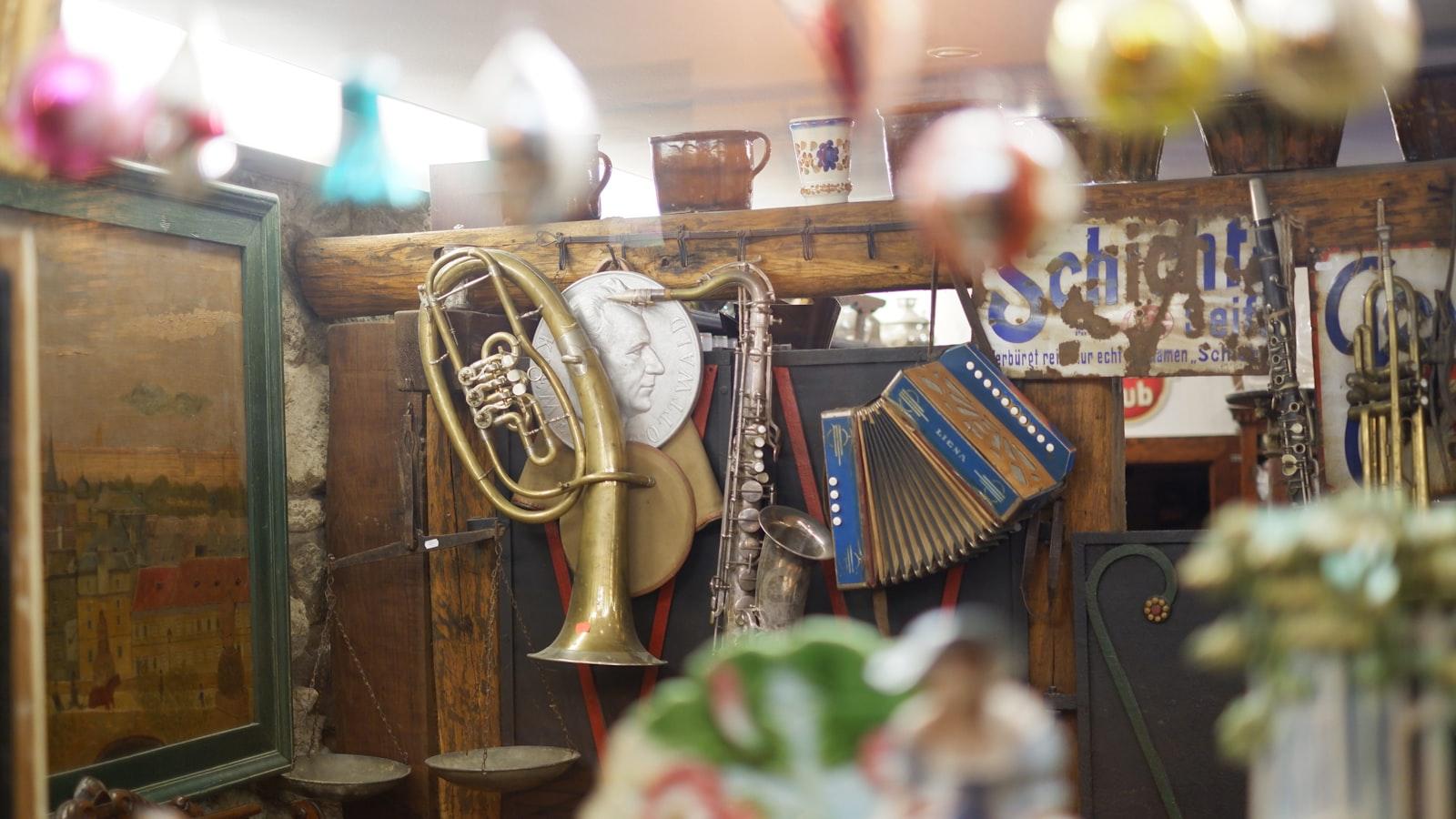 Musical Instruments And Antique Items Displayed In jigsaw puzzle preview