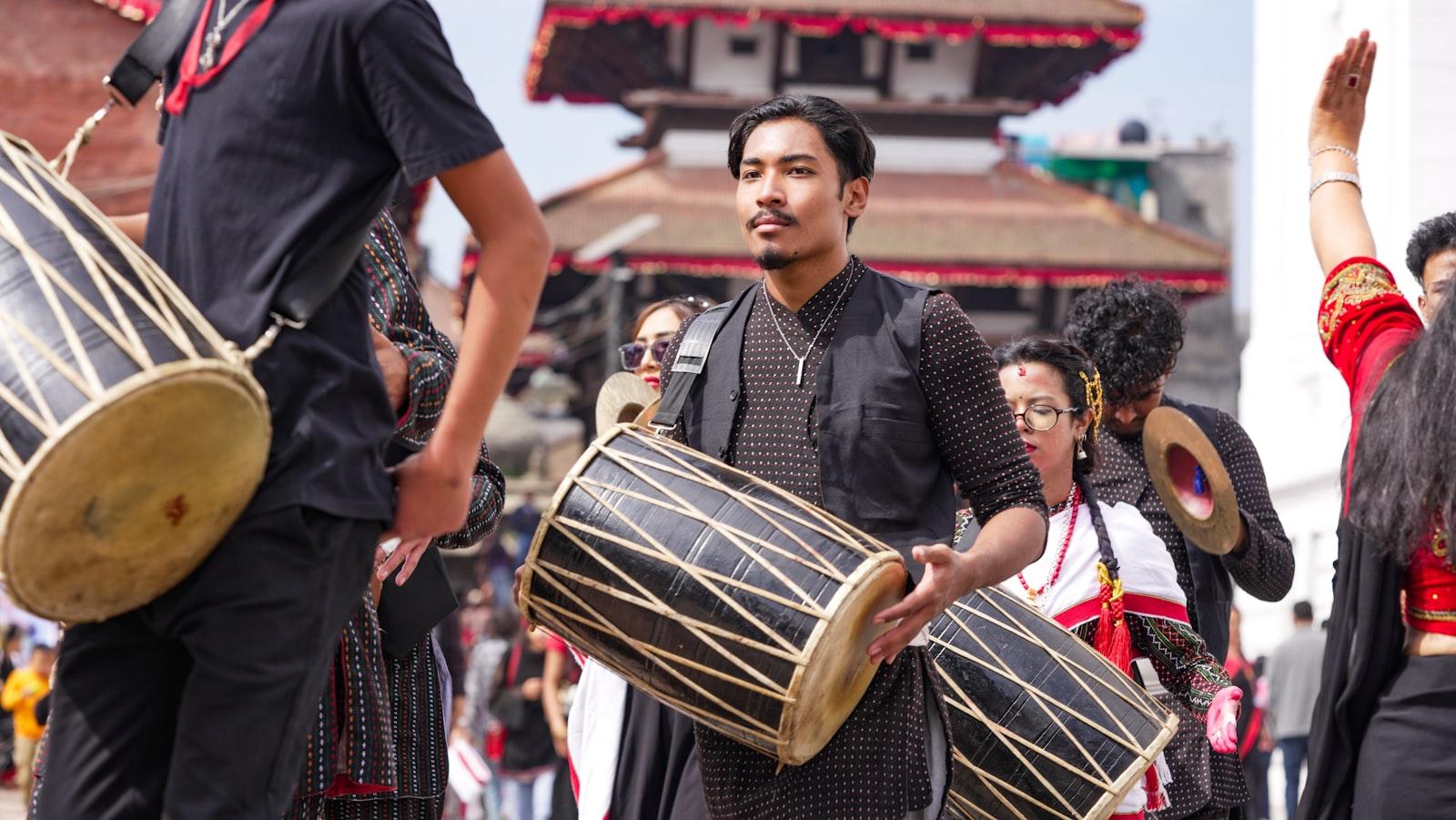 Musicians Playing Traditional Drums In A Festival jigsaw puzzle preview
