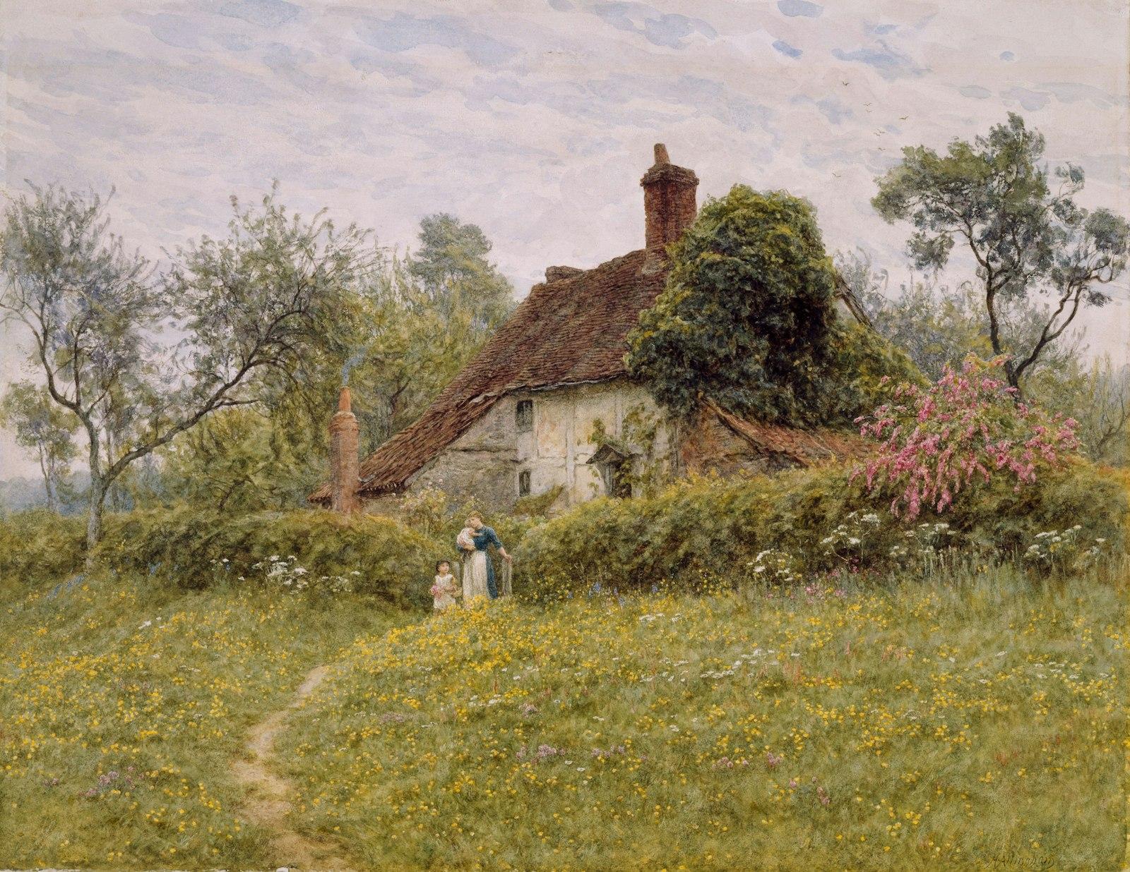 Old Cottages At Pinner, 1885-1895 By Helen Allingh jigsaw puzzle preview