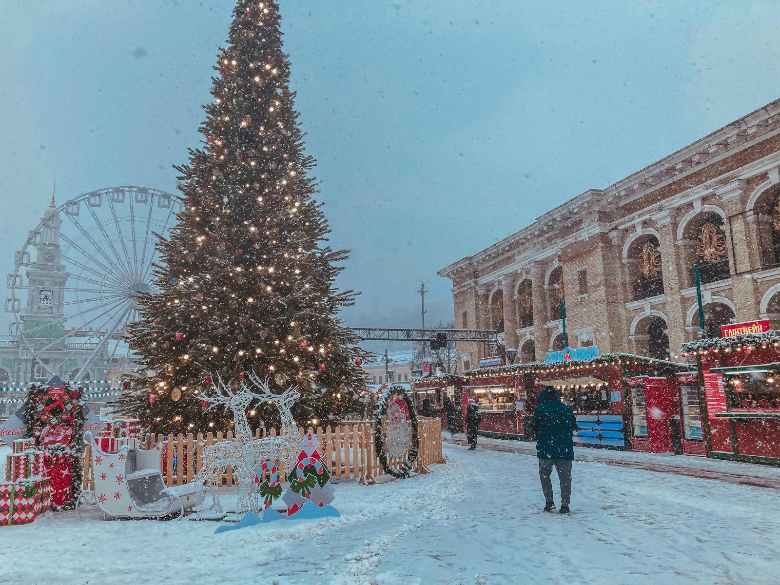 People Walking On Snow Covered Ground Near Christm jigsaw puzzle preview
