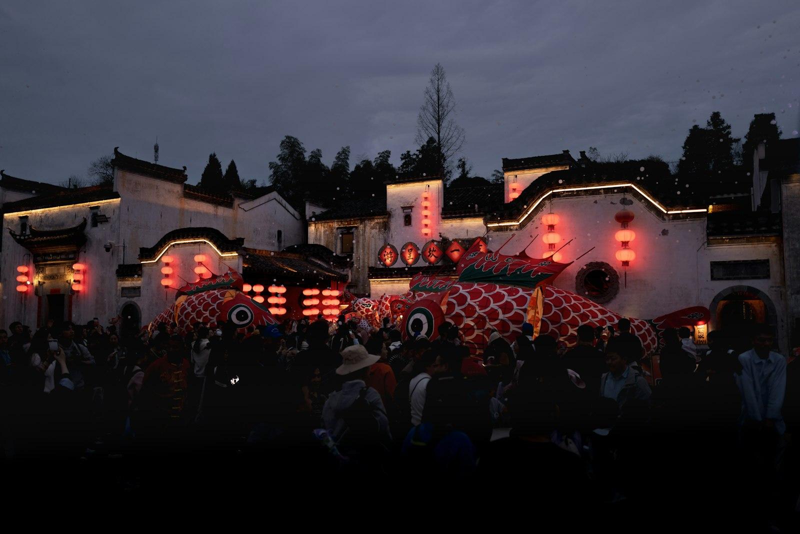 People Watch A Large Dragon Float At Night jigsaw puzzle preview