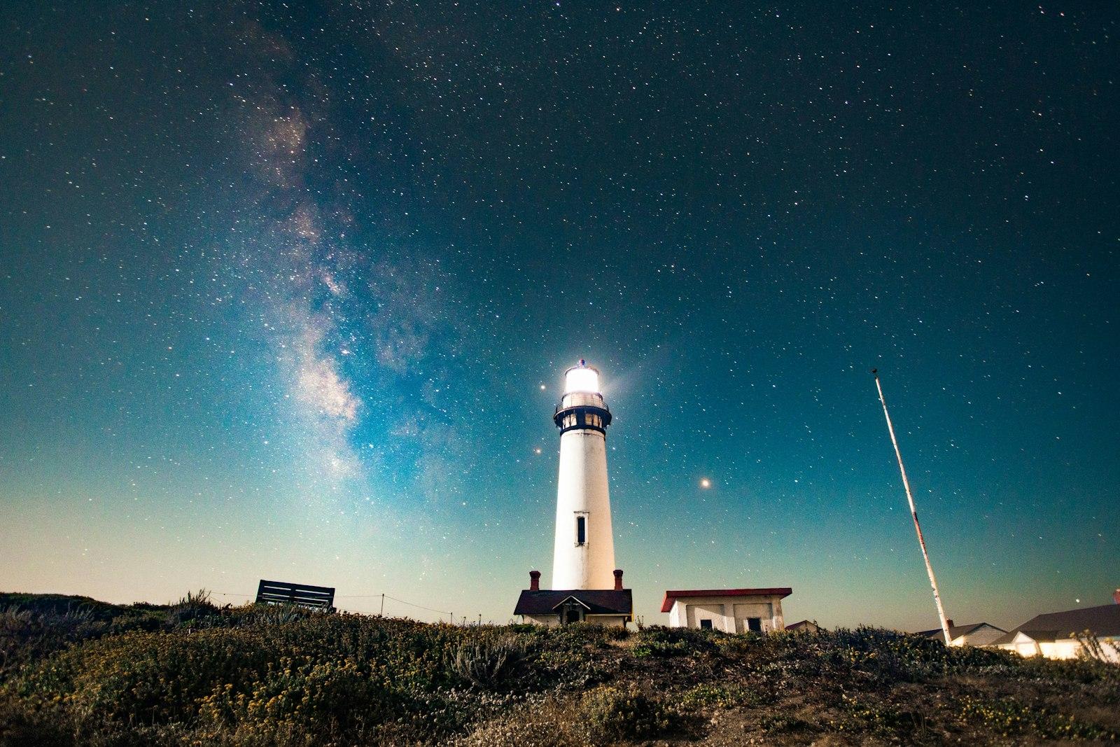 Photo Of Turned On White Lighthouse jigsaw puzzle preview