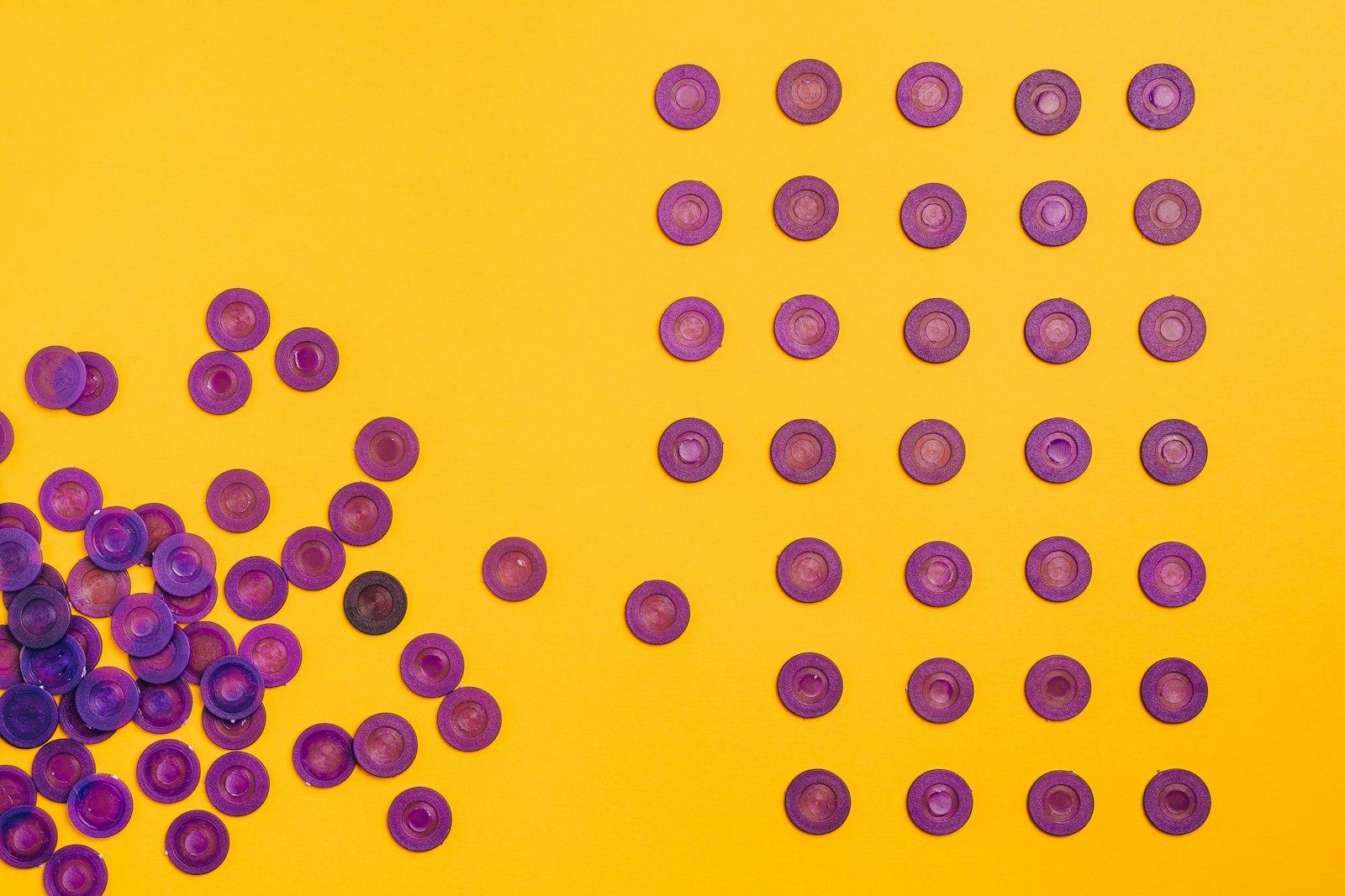 Purple Circles Scattered And Arranged On A Yellow jigsaw puzzle preview