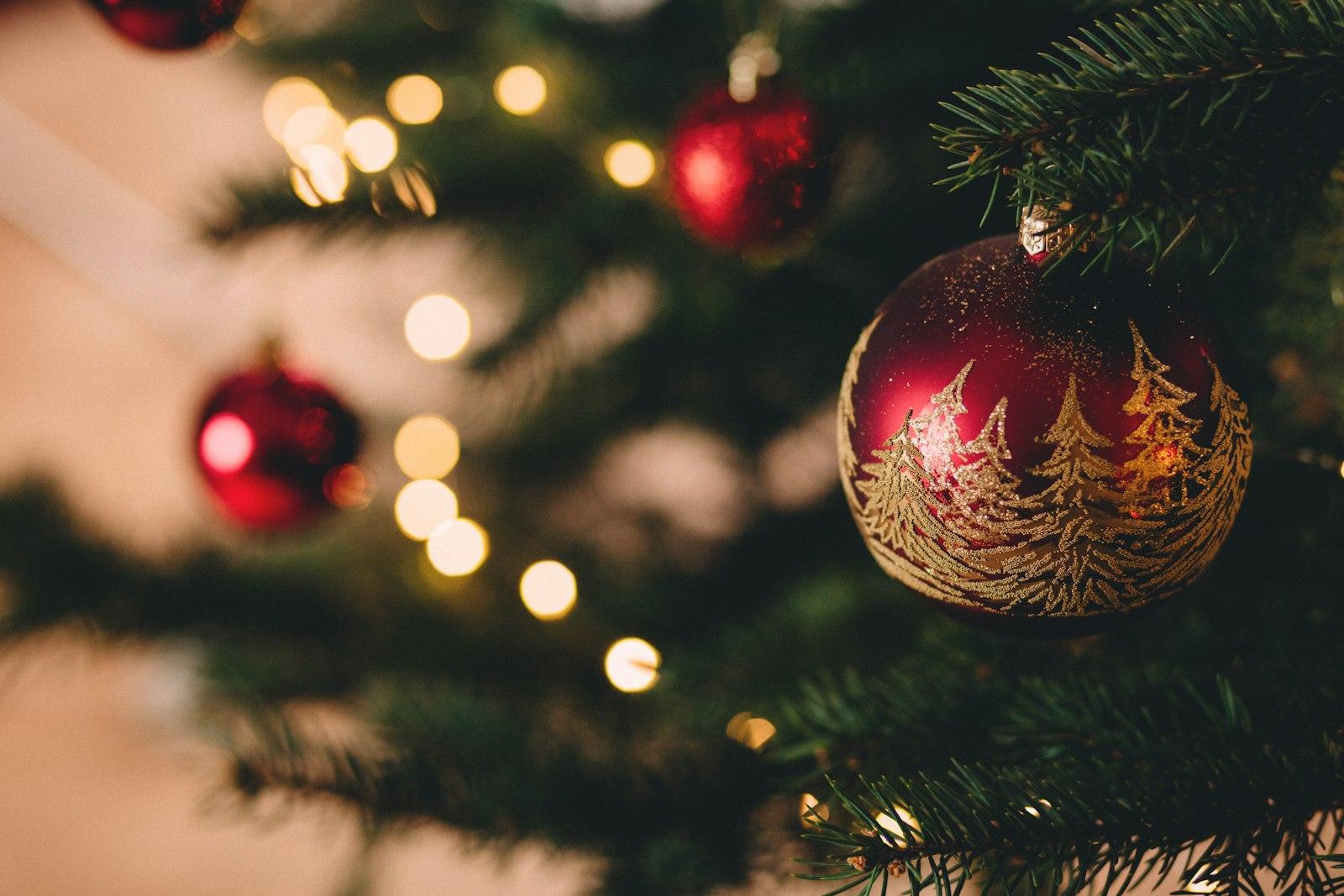 Shallow Focus Photography Of Red Bauble On Christm jigsaw puzzle preview