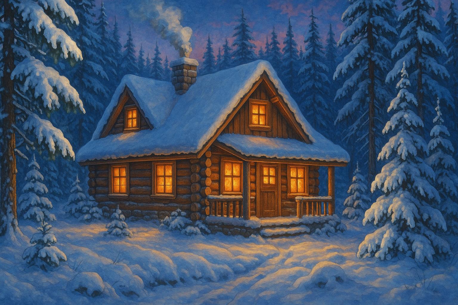 Snowy Cabin in the Woods jigsaw puzzle preview