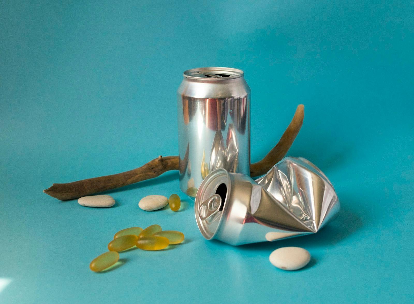 Stainless Steel Vacuum Flask On Teal Textile jigsaw puzzle preview