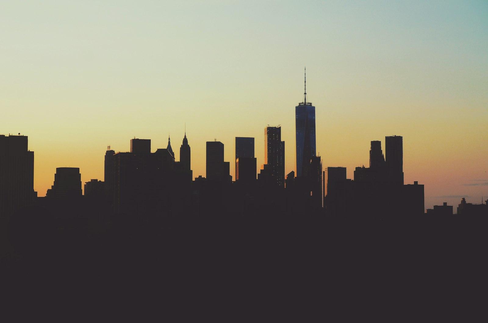 Sunset Silhouette Of NYC Buildings. Freedom Tower jigsaw puzzle preview