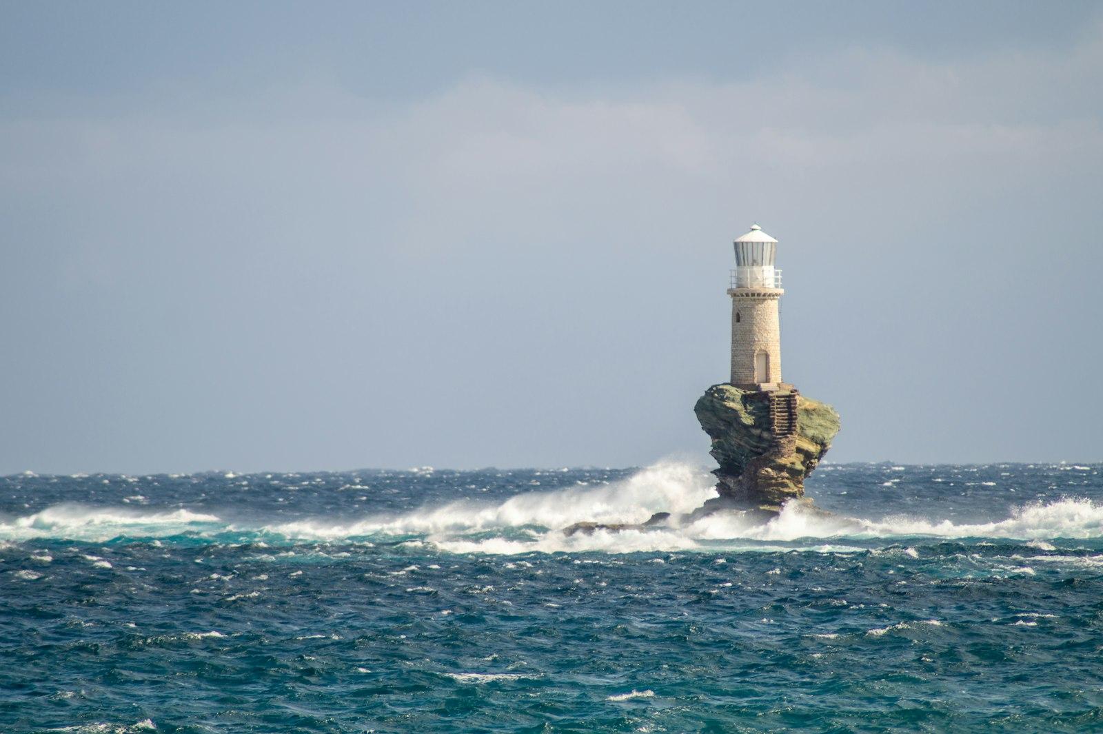 The Lighthouse In Xora, Windy And Sunny Day, Waves jigsaw puzzle preview