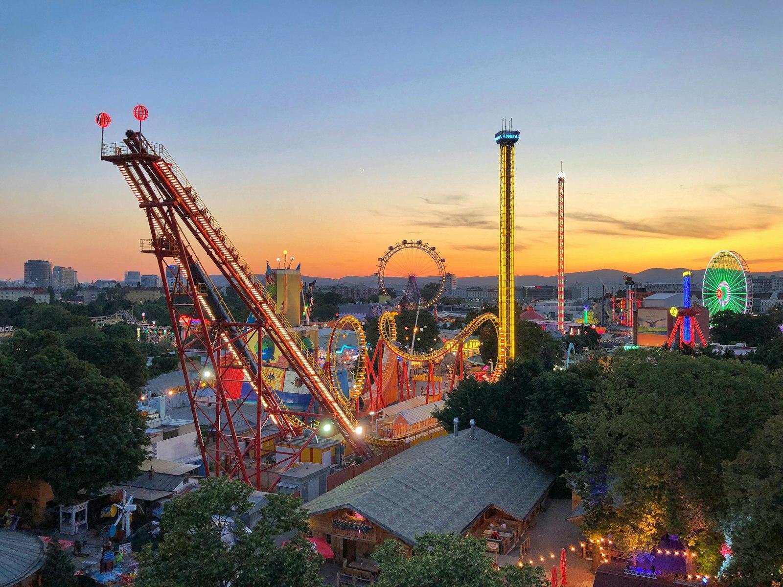 The Vienna Prater At Sunset, With Roller Coasters jigsaw puzzle preview