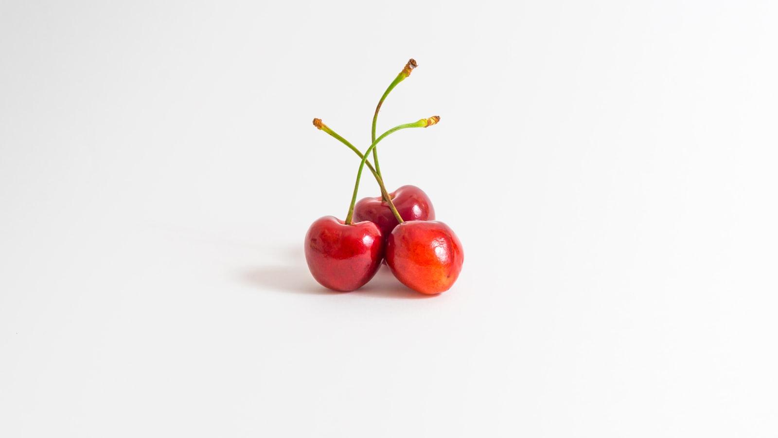 Three Cherries On White Background With Smooth Sha jigsaw puzzle preview