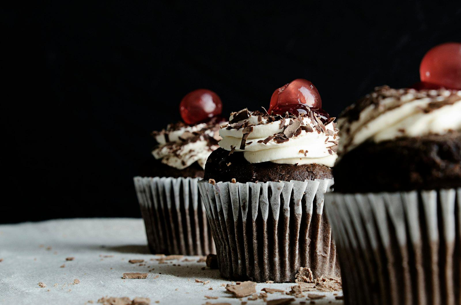 Three Chocolate Cupcakes With Cherries jigsaw puzzle preview