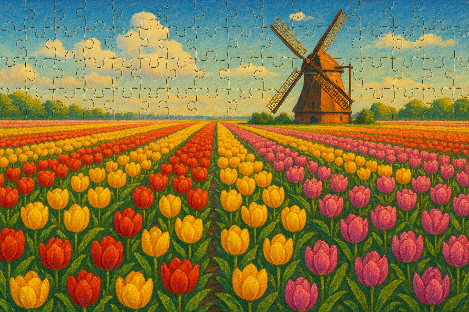 Tulip Fields & Windmill jigsaw puzzle preview
