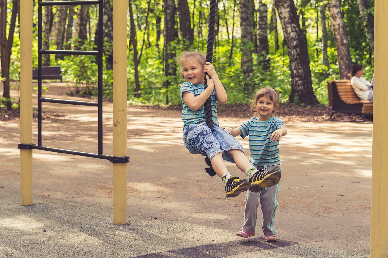 Two Little Girls, Two Sisters Play In The Park And jigsaw puzzle preview