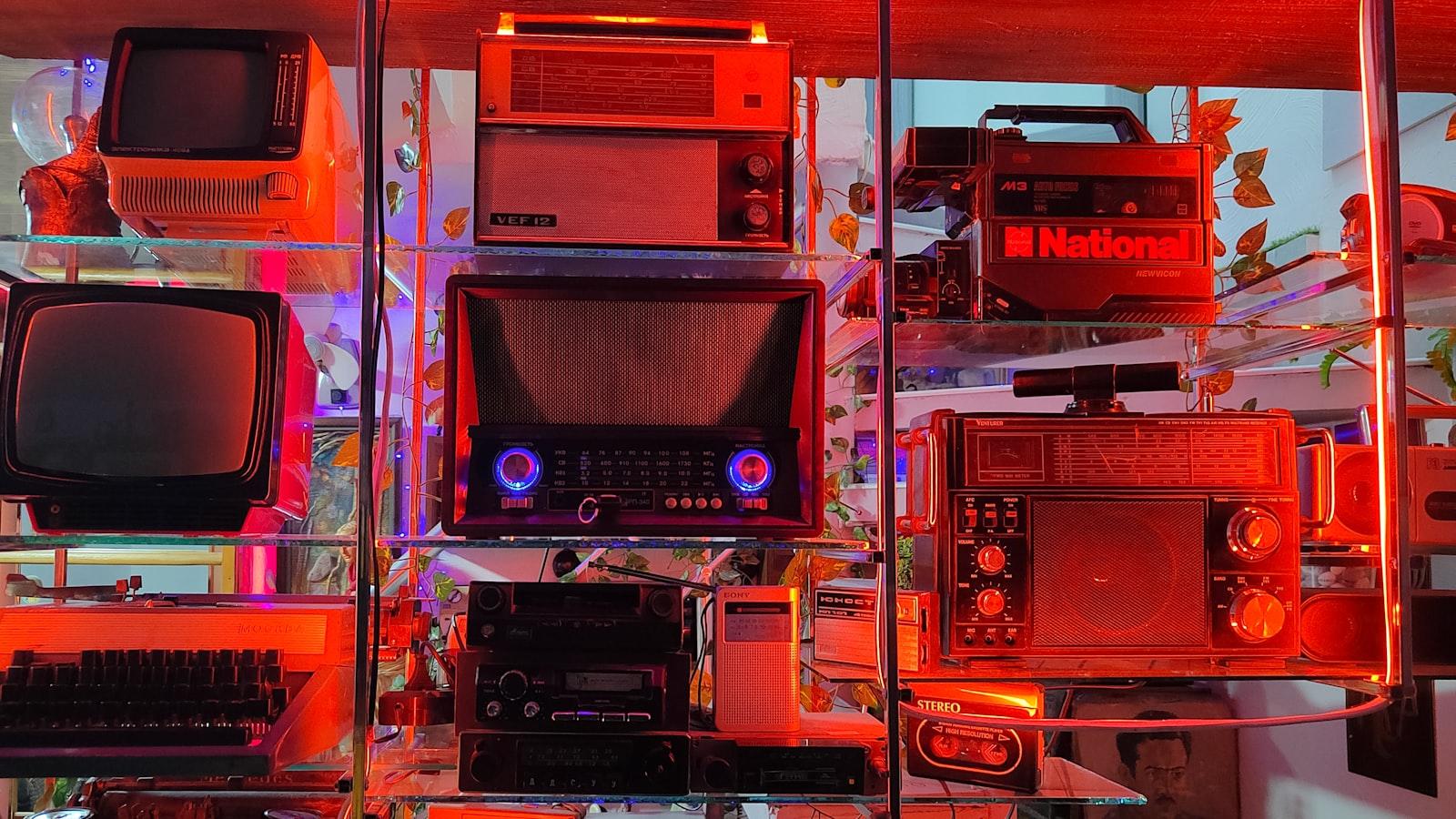 Vintage Electronics Are Displayed On Shelves With jigsaw puzzle preview