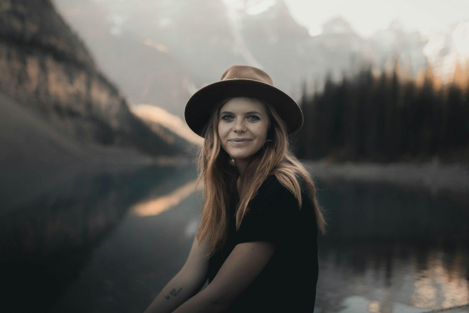 Woman In Black Hat And Black Shirt jigsaw puzzle preview